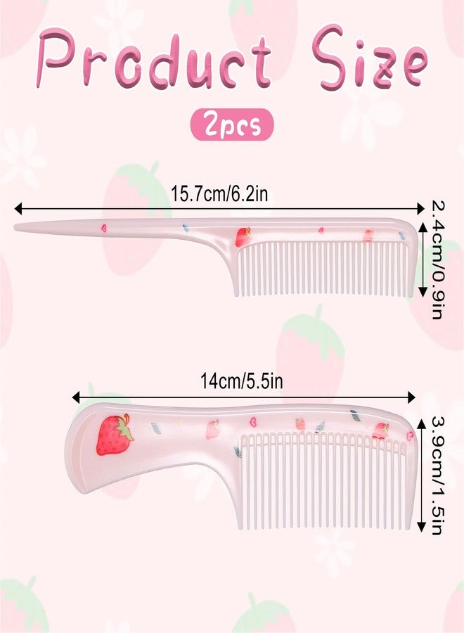 Larrel Toddler Comb,2 Pcs Small Cute Hair Comb, Mini Baby Hair Combs Set Fine Tooth Rat Tail Combs for Women Portable Anti-Static Plastic Tools for Girls Curly Straight Long Hairs Wet Dry (Pink Strawberry) - Image 2